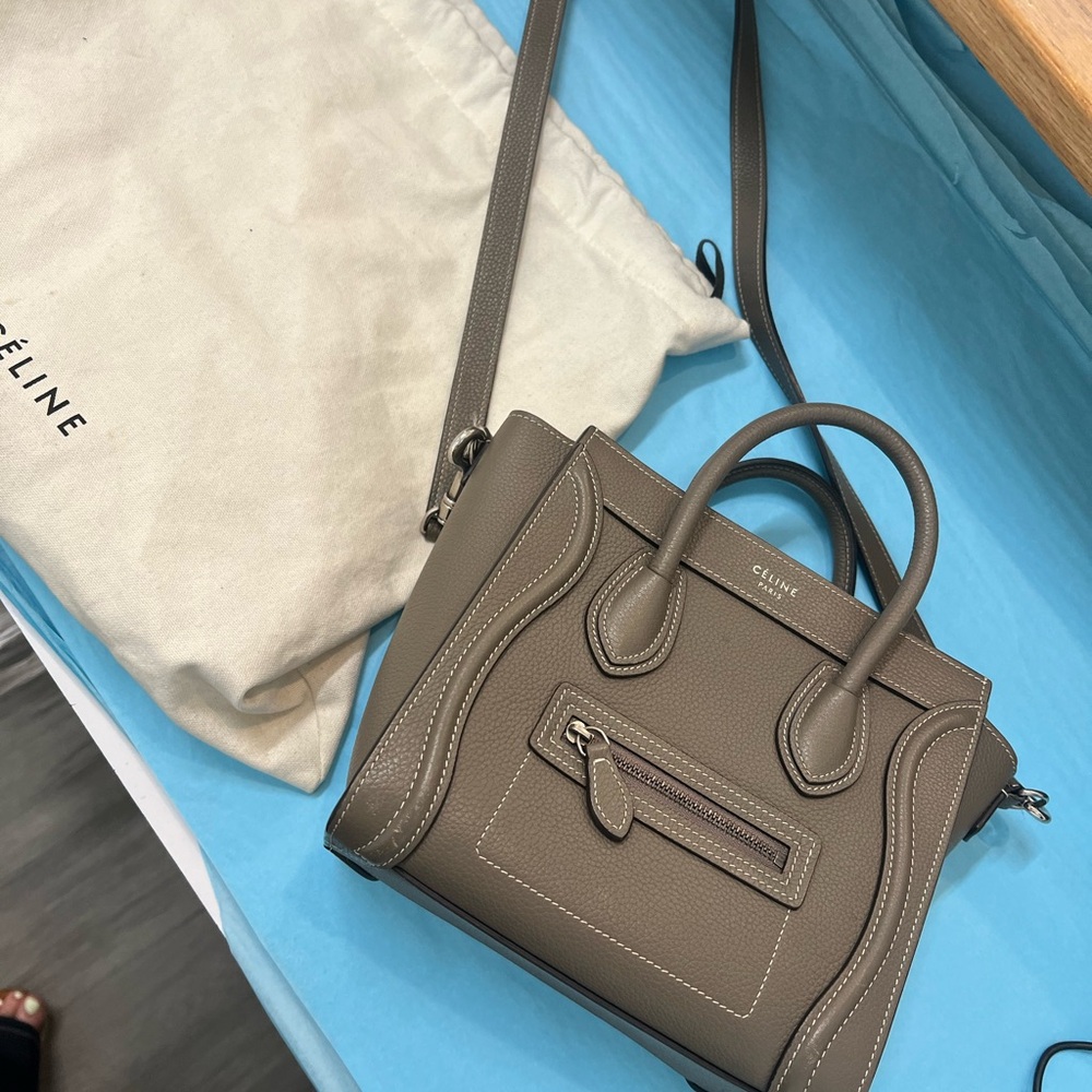 Celine Nano bag with strap. Work a dozen times in great condition grey slate